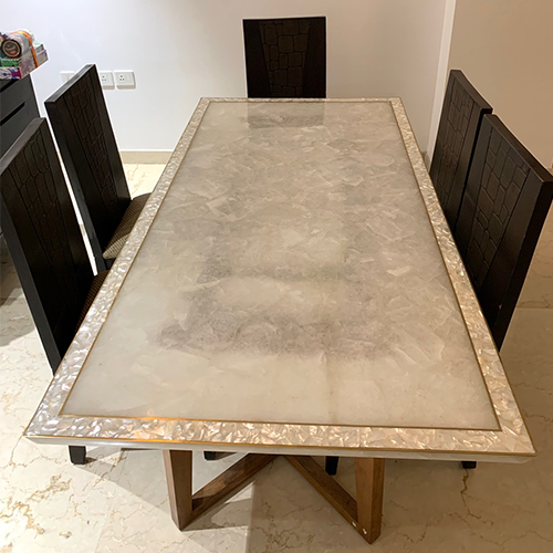 CLASSIC QUARTZ WITH MOP & BRASS INLAY DINING TOP